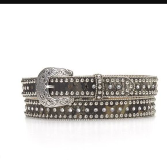 Nocona Accessories - VTG Y2K Leather Buckle Belt NOCONA Animal Print 24 S Western RHINESTONE Studded